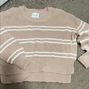 Pink Rose Cropped Women's Sweater - Pink Blush With White Stripes SIZE S